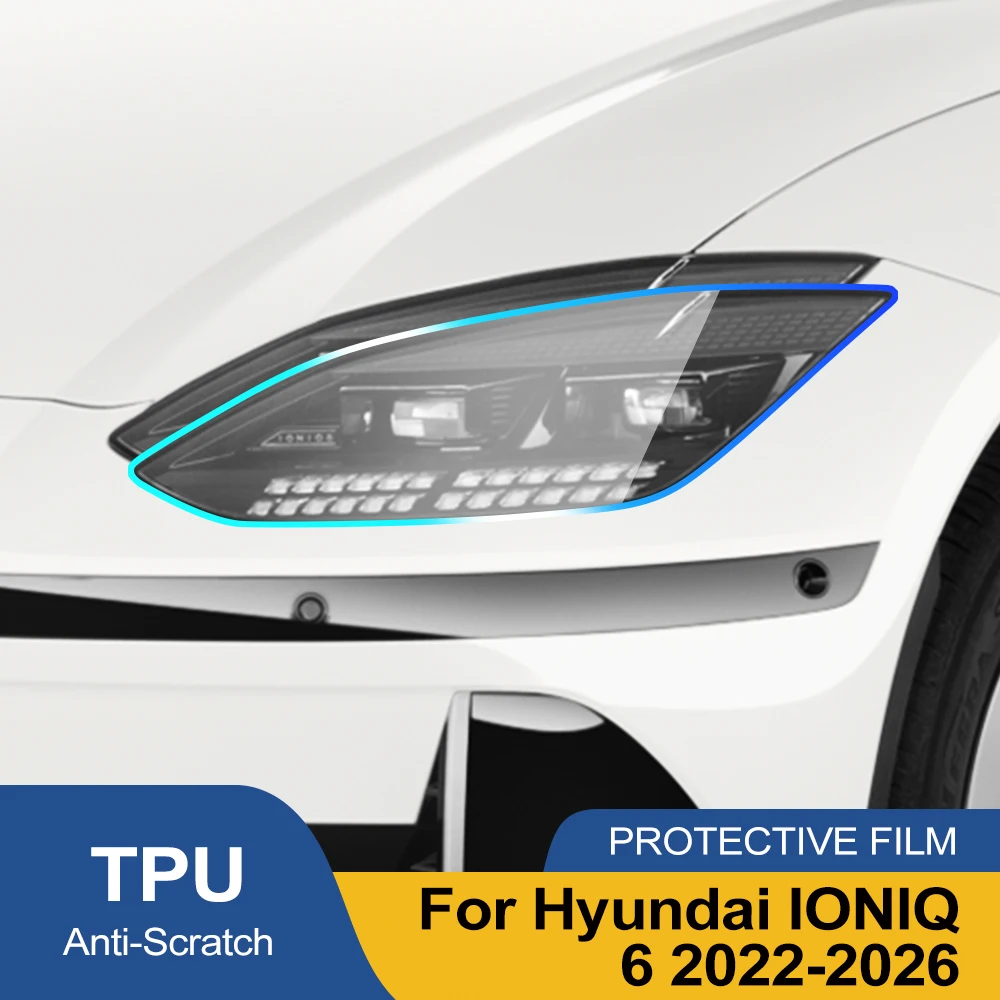 

For Hyundai IONIQ 6 2022-2026 High-Gloss Smoke Black Pre-Cut TPU Headlight Protection Film PPF Kit Anti-Scratch Vinyl Wrap Cover
