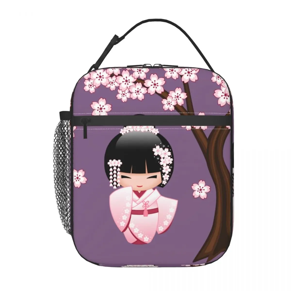 White Kimono Kokeshi Doll Insulated Lunch Bag Cute Geisha Girl Storage Food Box Portable Cooler Thermal Lunch Boxes For School