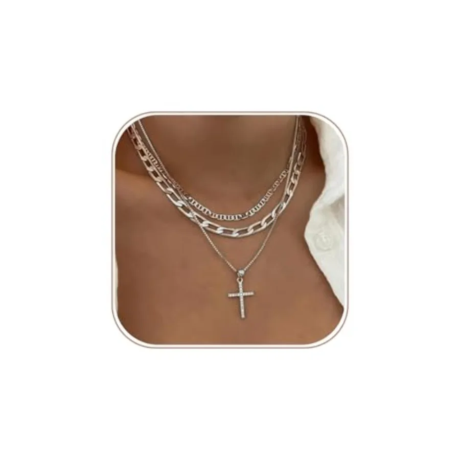 

Cross Necklace for Women, Stackable Stacked Stacking Layering Layered Necklaces Dainty Gold Necklace Paperclip Box Flat Mariner