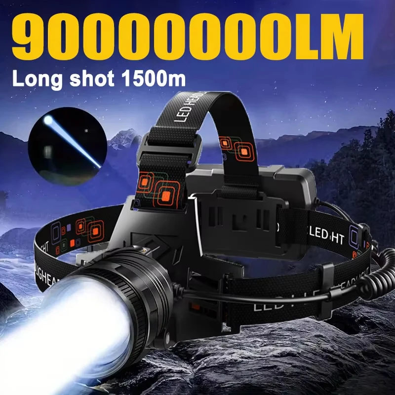 LED Charging Head Mounted Zoom Headlight for Fishing with Long Battery Life, Outdoor Strong Light Searchlight