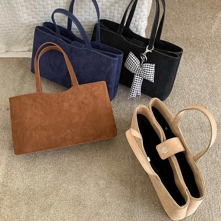 

Новая сумка Four Seasons 2025, простая замшевая сумка-тоут премиум-класса, большая вместительная модная однотонная универсальная сумка на плечо