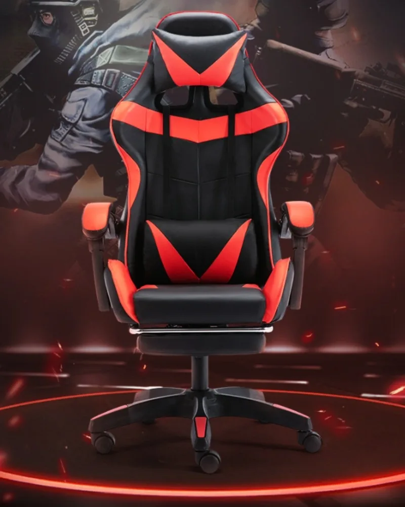 Ergonomic Racing Gaming Chair Adjustable Swivel PU Leather with Headrest and Lumbar Support For Office Computer Living Room