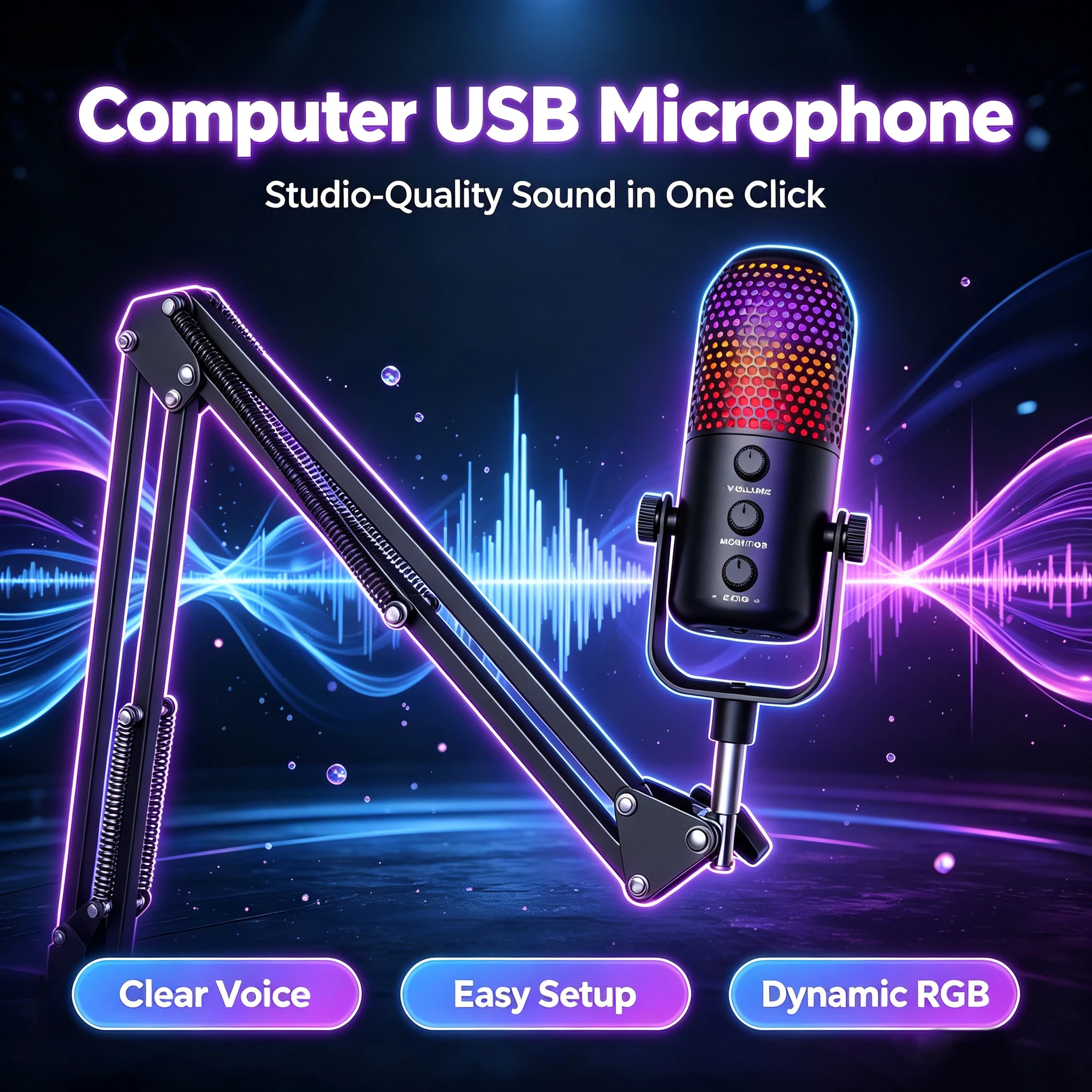 Boom Arm Stand - USB RGB Condenser Microphone Kit, Cardioid