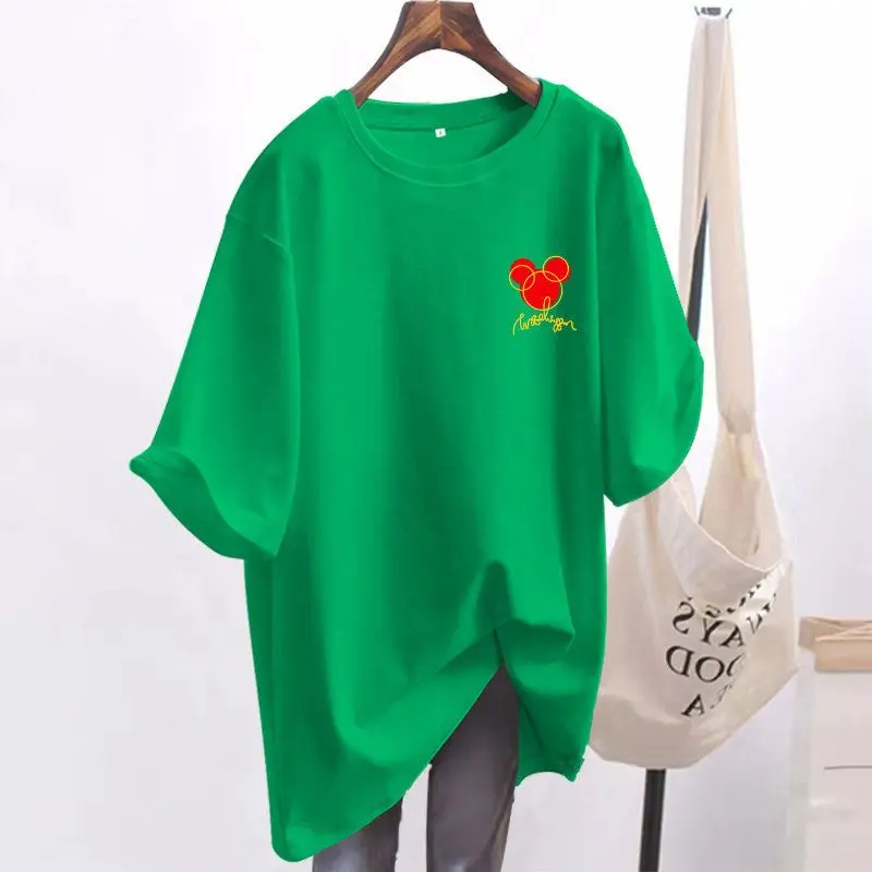 Summer Women Cartoon Printed O-neck Casual Basics Top Pullovers Korean Style Fashion Loose Short Sleeve T-shirt