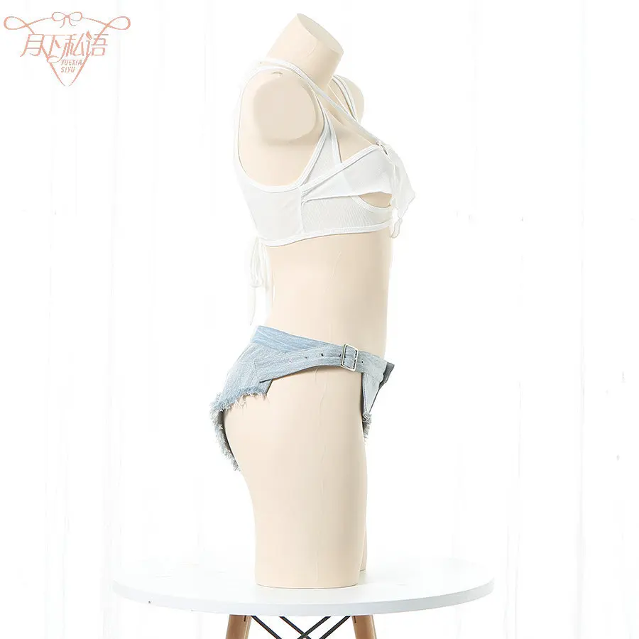 2022 Denim Mới Cosplay Sexy Bikini Gợi Cảm Lỗ Quần Lót Bé Gái Loli Nguyên Chất Desire Đồ Bơi Áo Bra Lót Ngực Gợi Cảm Ngộ Nghĩnh Phù Hợp Với