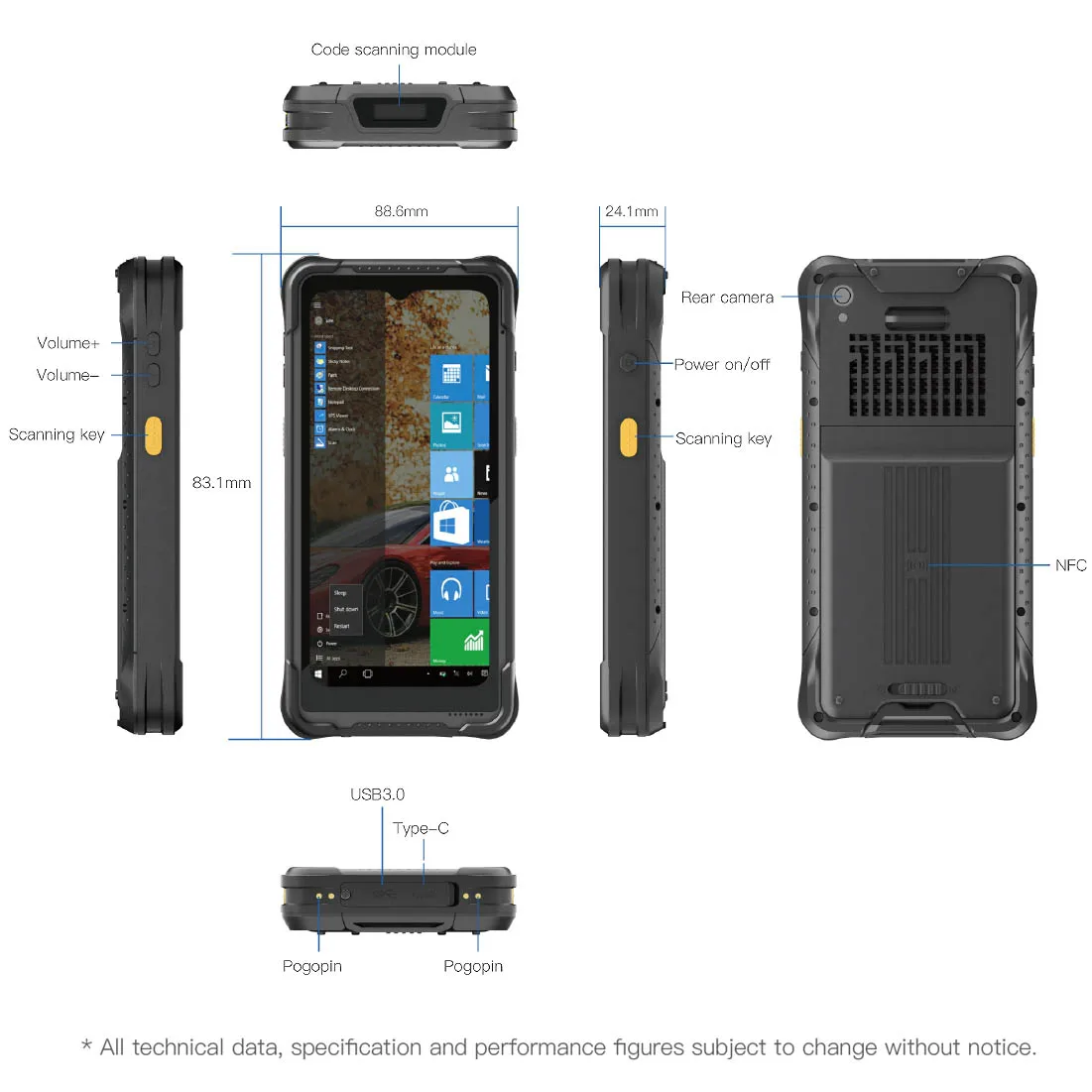 Imagem -04 - Mini Tablet Windows Robusto Terminal Portátil Intel N5100 gb de Ram 128 gb Rom 4g Lte Wifi Bluetooth 2d Scanner 65