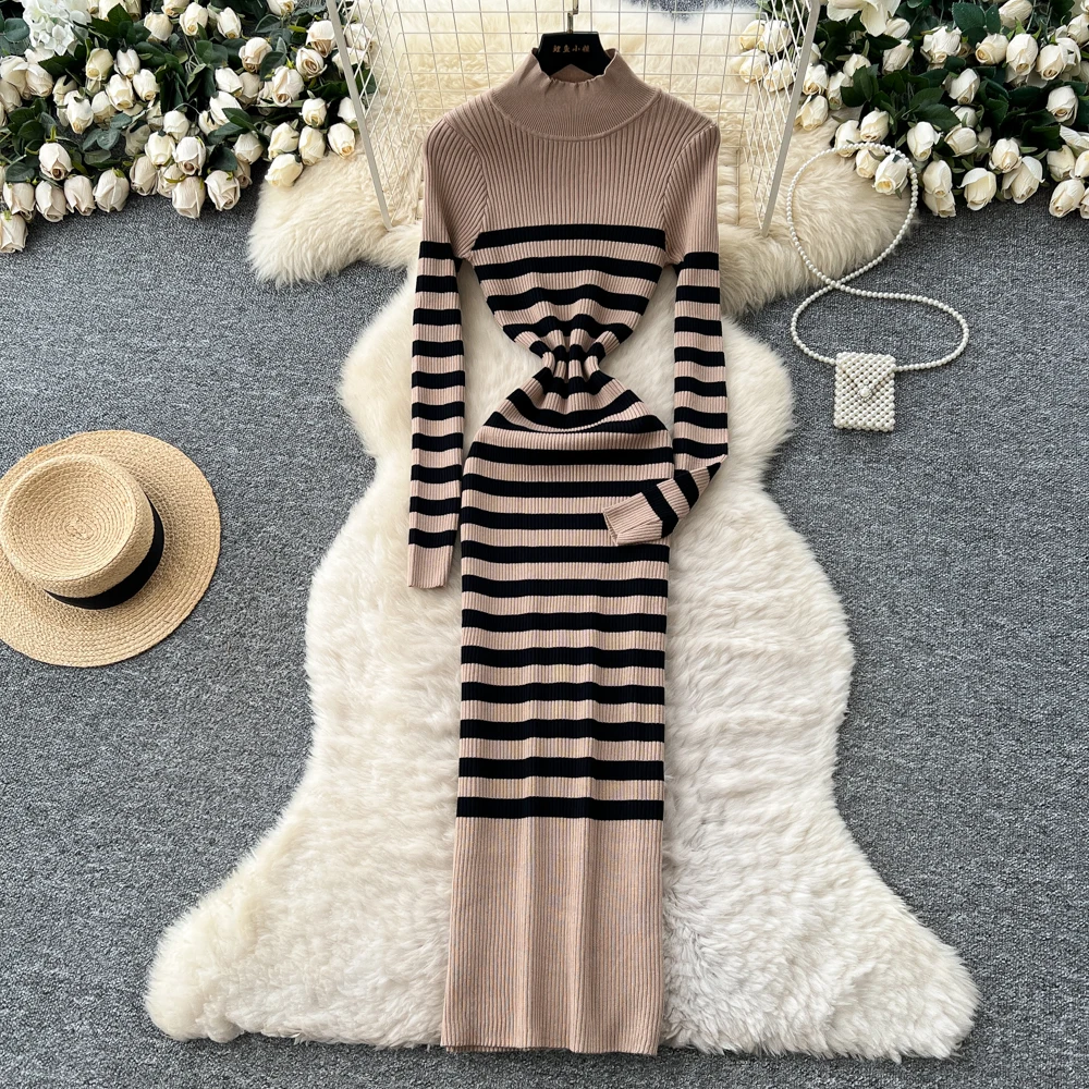 Chic vintage tejido manga larga elegante Hada moda coreana otoño vestido veraniego ropa de mujer vestido