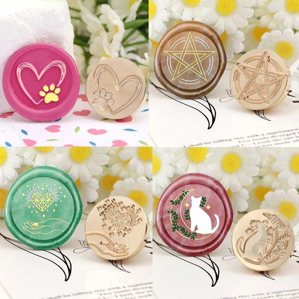 Love Paw Print, Five-pointed Star Wax Seal Stamps Interchangeable Brass Stamp Heads for Decorating Gifts and Greeting Cards