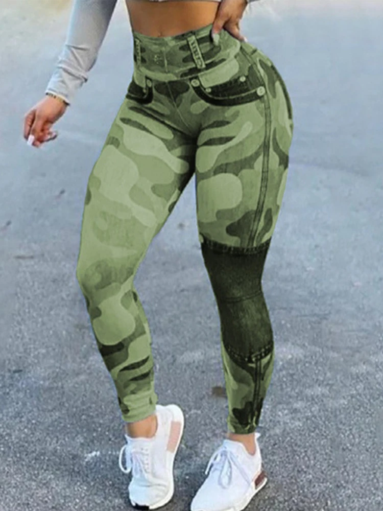 Camouflage bedrukte leggings voor dames hoge taille trainingsbroek sexy potlood broek gym kleding push up jogging fitness