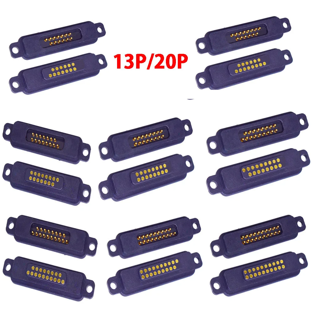 13P 14P 15P 16P 17P 18P 19P 20Pin With screw holes Waterproof Magnetic Pogo Pin Connector 2A Spring Loaded DC Power Socket