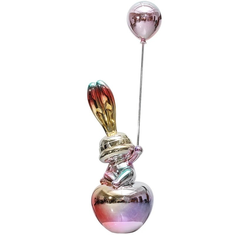 Electroplating Colorful Cartoon Rabbit Statue Sculpture Nordic Luxury High-end Hotel Model Room Living Room Large Resin Ornament