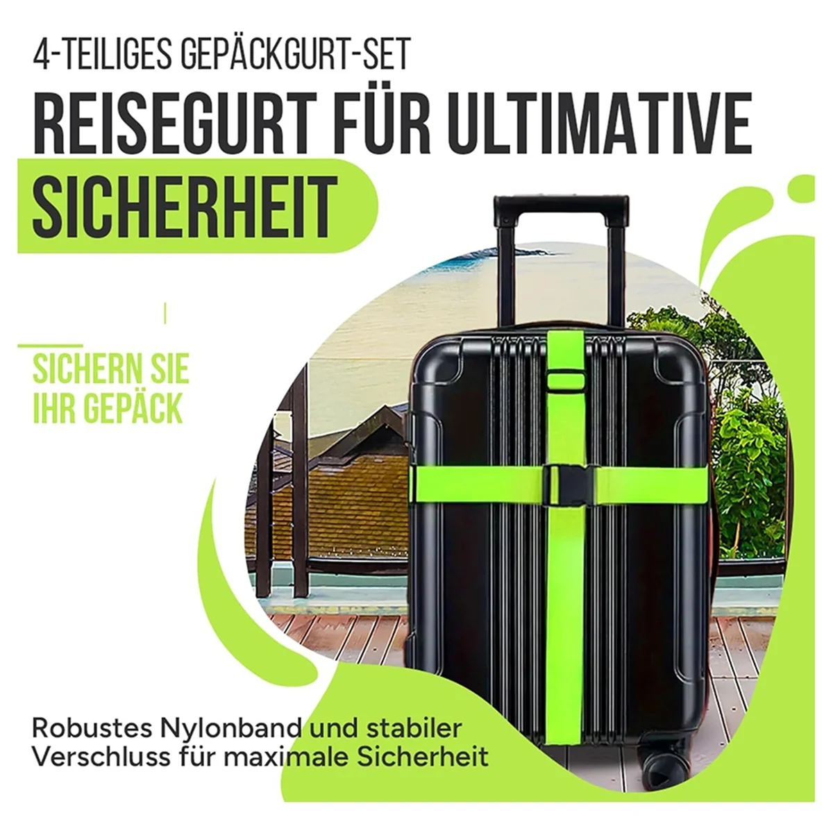 ABXHH ชุดสายรัดกระเป๋าเดินทาง 4 เส้นสําหรับกระเป๋าเดินทาง, ชุดสายรัดกระเป๋าเดินทาง, สายรัดกระเป๋าเดินทาง, สายรัดกระเป๋าเดินทางแบบปรับได้