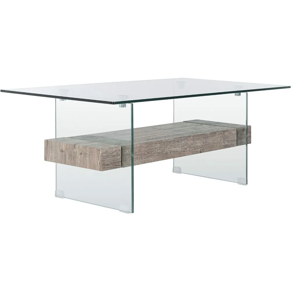 Safavieh Home Kayley Grey Oak and Glass Coffee Table