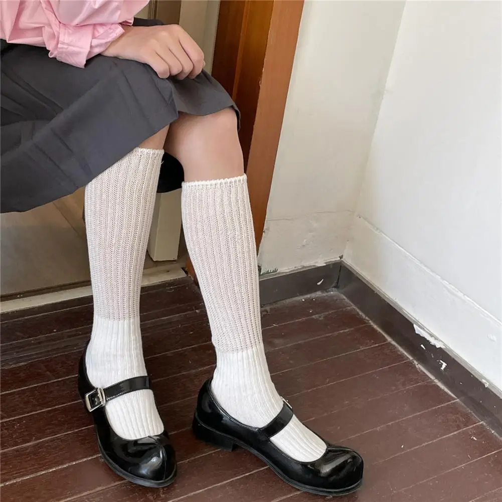 

1 Pair Women Knitting Long Socks Stockings Calf Socks Acrylic Japanese Warm Elastic Anti-slip School Girl Socks Stockings