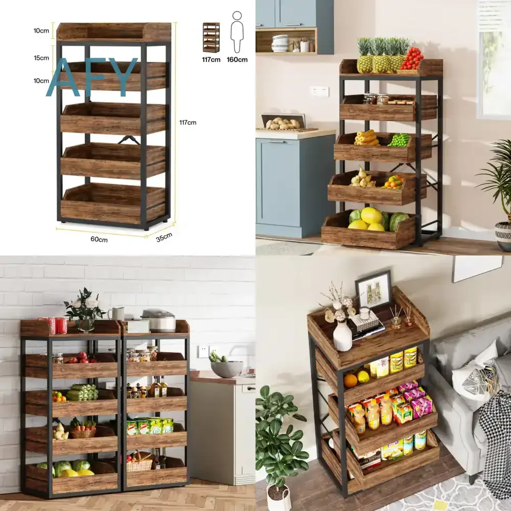 Fruit and Vegetable Rack Shelf for Kitchen Storage Organizer Adjustable Tiered Countertop Produce Holder for Home Office Use