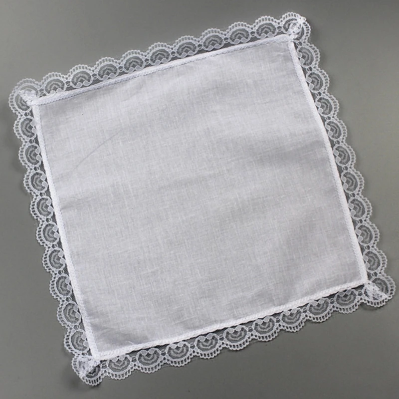 Fazzoletto cotone con finiture in pizzo tie-dye portatile per donna uomo Fazzoletto cotone bianco gentiluomo Fazzoletto