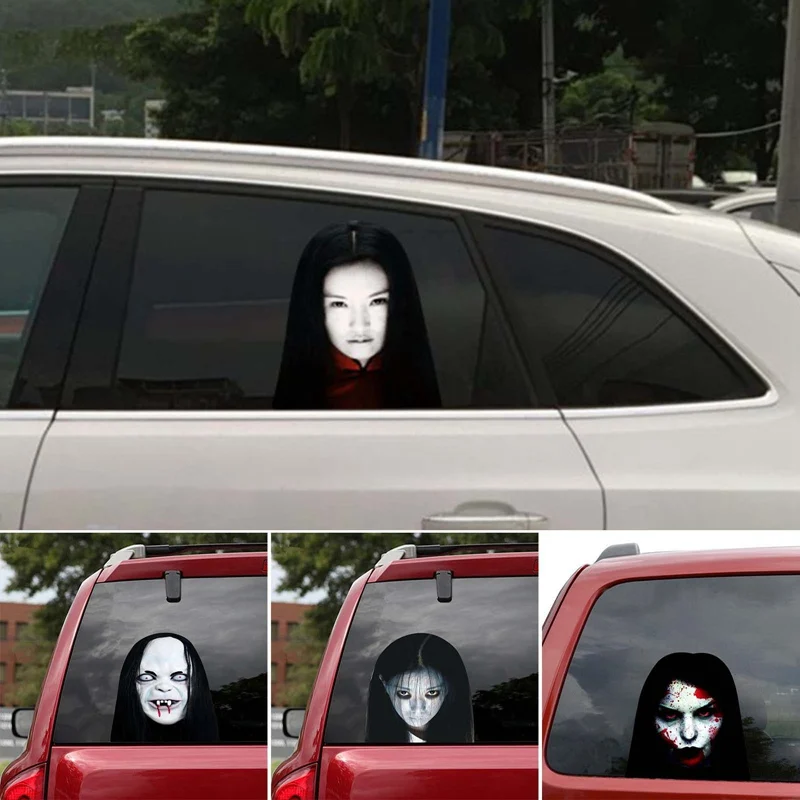 

Creative PVC Reflective Horror Face KK Car Sticker Rear Window Decal Decor Night High Light Beam Warning Car Styling waterproof