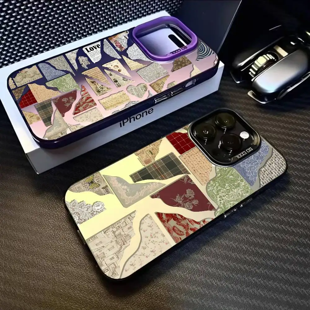 Art Shredded Tatter INS Telefoonhoesje voor IPhone 17 16 15 14 13 12 11 Plus Pro Max Veelkleurige Aurora Laser Schokbestendig Funda Cover