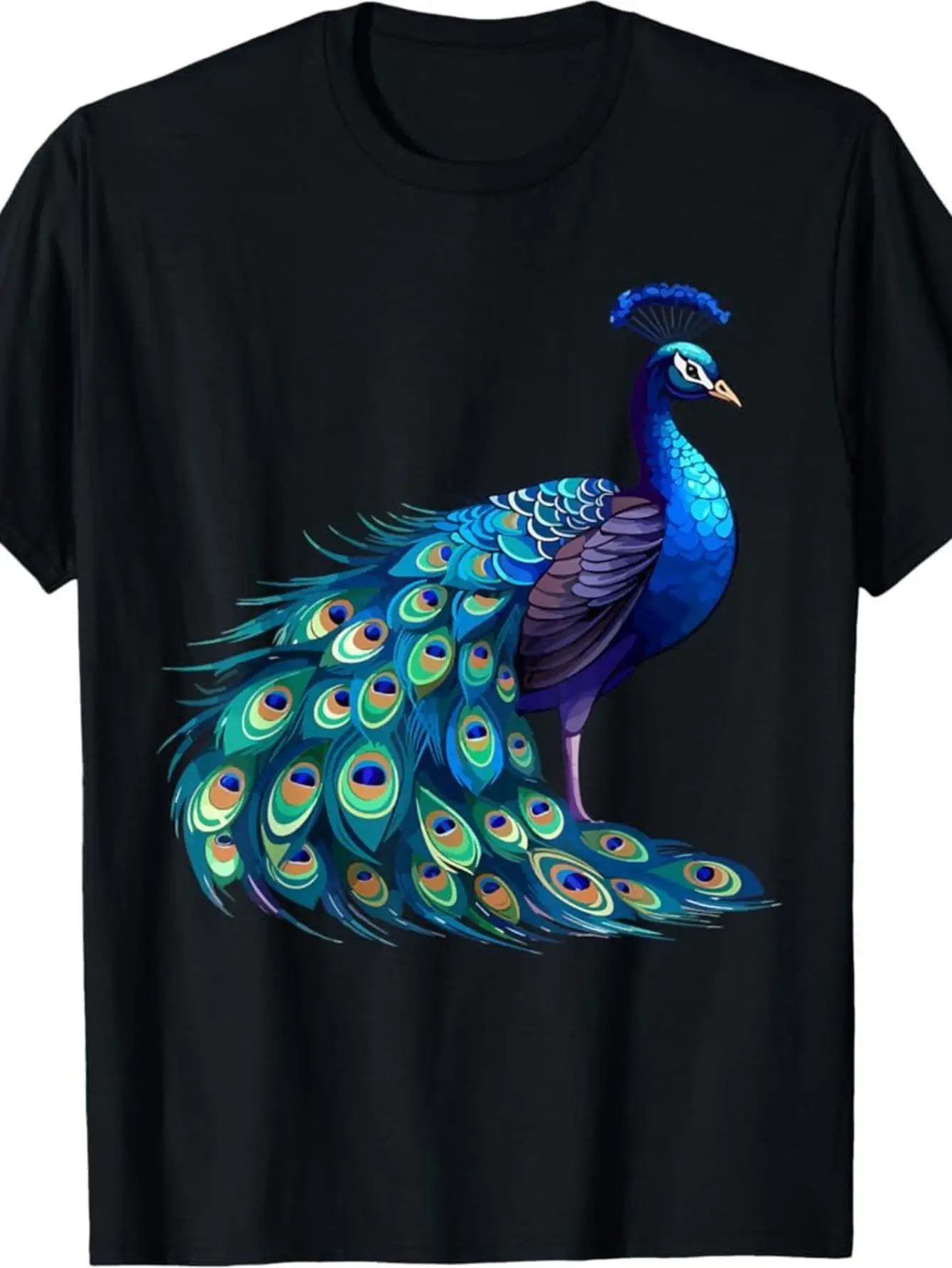 Beautiful Blue Peacock Velvet Feathers Bird Lovers T-Shirt for Men and Men'S Cotton Crew Neck Tee, Tops Summer Tops