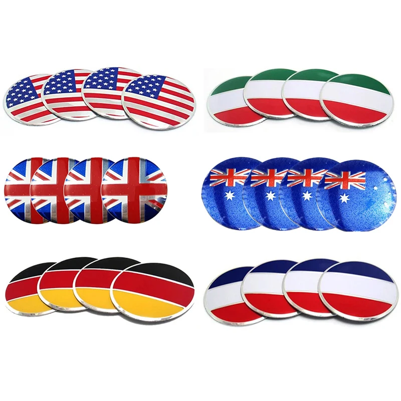 4Pcs UK USA German France Italy Flag Emblem Car Wheel Center Hub Cap Cover Sticker For BMW MINI Toyota Honda Ford Accessories view 2