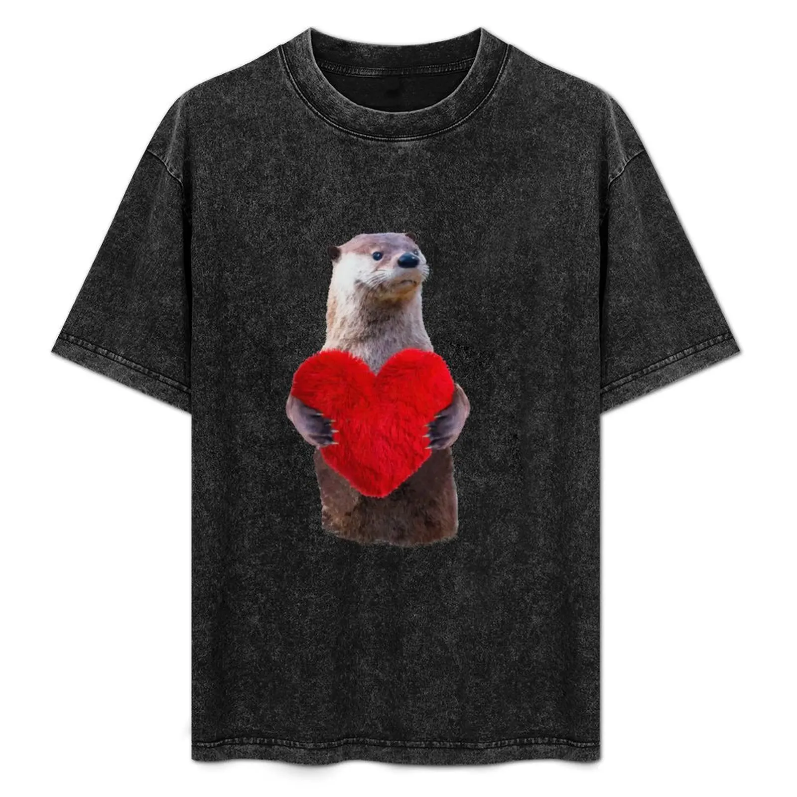 

Otter and love, sweet red heart T-Shirt Soft Cotton Print T-Shirt