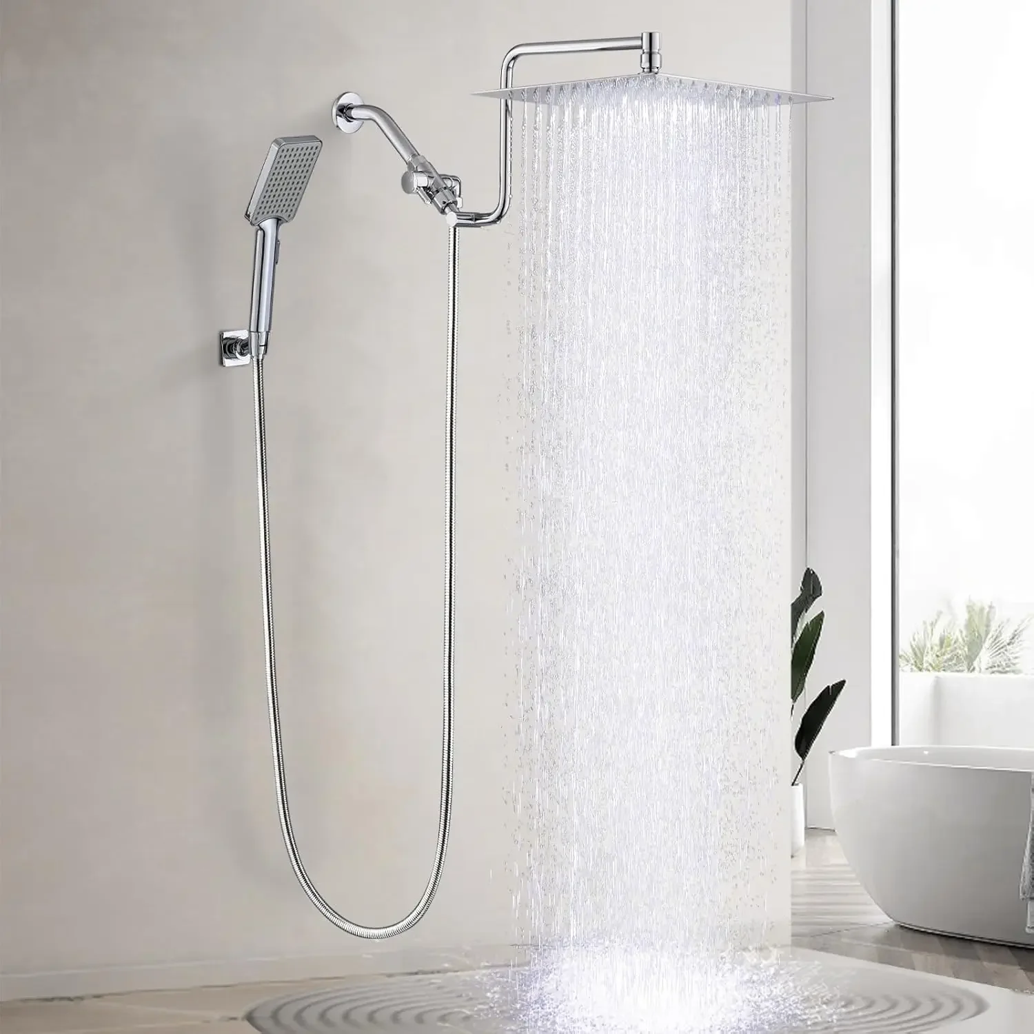 

YDmeet 12 Inch Shower Head with Handheld Spray Combo- Rain Shower Head with Handheld- Stainless Steel Height Adjustable 12" Exte