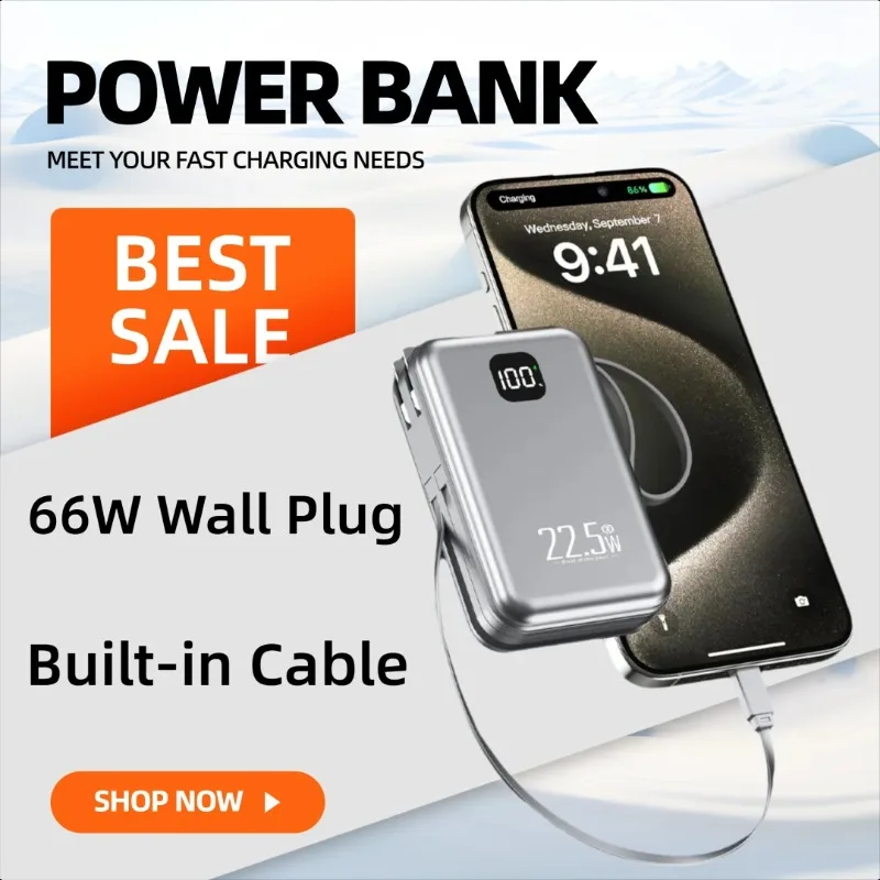 

20000/30000mAh Super Fast Charging with 66W Wall Plug and Built-in Cable Power Bank
