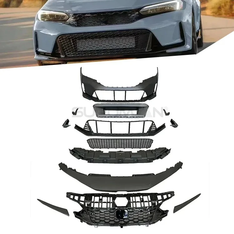 FRONT BUMPER Kit with Grille for for honda civic Type R Body Kit Accessories 2022 2023 Plastic Color Material Origin
