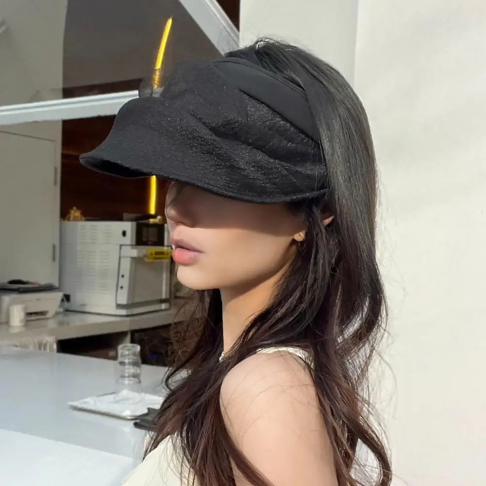 

Women Hat UPF50 Organza Sun Protection Hat Wrap-Around Brim Covers Hollow Top Breathable Foldable Travel Hat