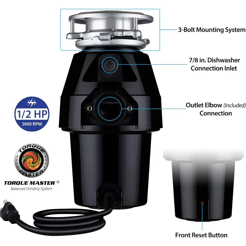 Измельчитель пищевых отходов Eco Logic EL-7-DS-BN 7 Designer Series с фланцем для раковины из матового никеля, 1/2 л.с.