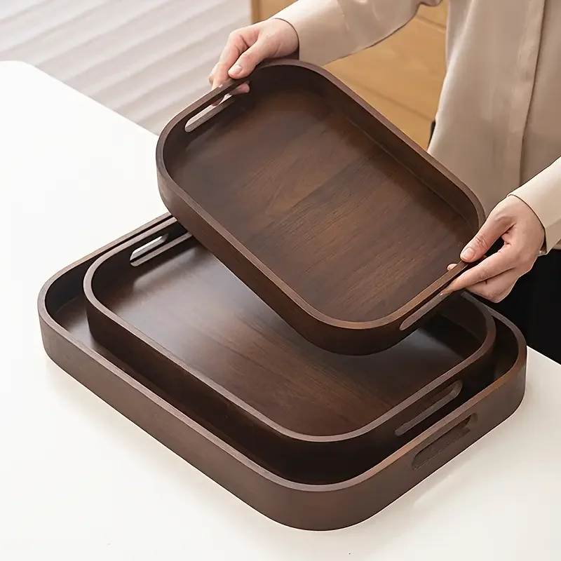 Food Snacks With Fiber - 新しいヴィンテージ風長方形環境に優しいフルーツキッチンフードティートレイ家庭用スナック収納トレイ木製トレイ