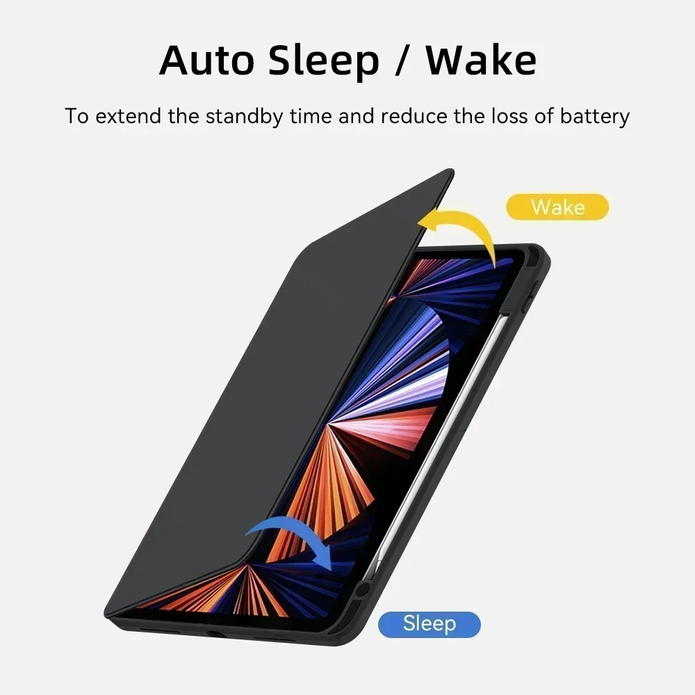 태블릿 iPad Pro 11 케이스, Pro 12.9 Air 5 4 10.9 iPad 10 세대 7 8 9 세대 미니 6 360 ° 회전 투명 후면 커버