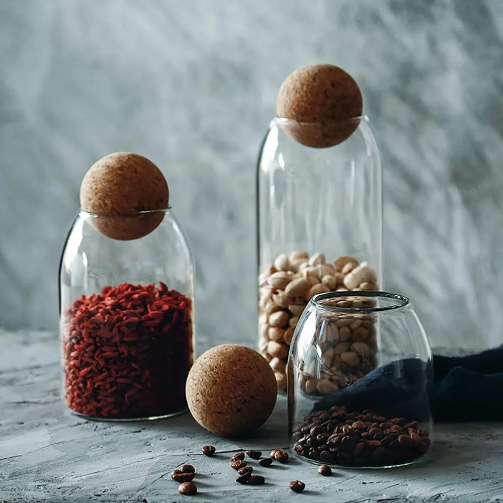 Glass Storage Container with Ball Cork,Decorative Organizer Bottle Canister Jar for Food,Coffee,Candy,Cotton Swab Qtip Holder