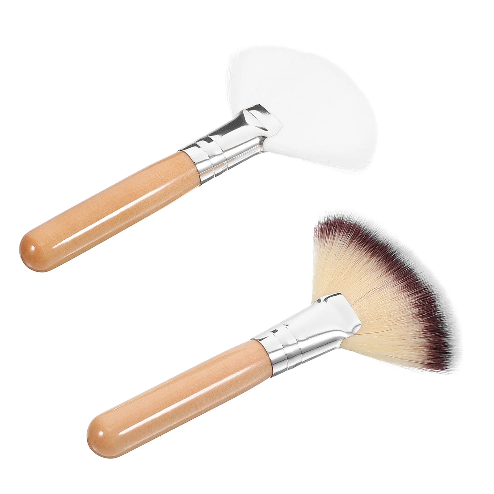 2 pçs ventilador escova de maquiagem premium náilon rosto pó blush iluminador escova ferramenta de mistura ventilador para tratamentos faciais compõem