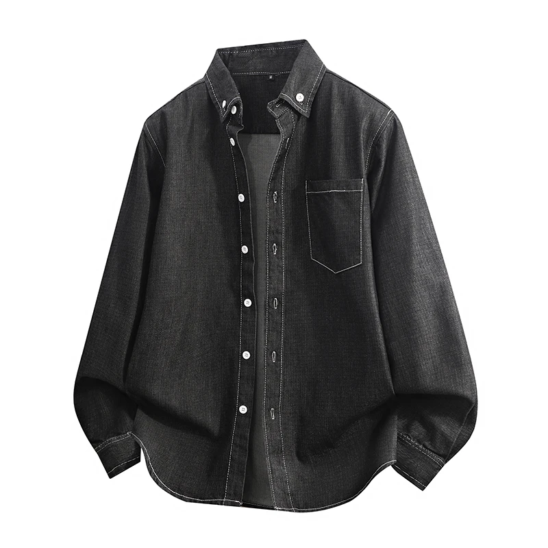 

Spring Auntum Men's Denim Shirt Cotton Solid Color Long Sleeve Loose Streetwear Jean Blouse Men Turn Down Collar Breathable Tops
