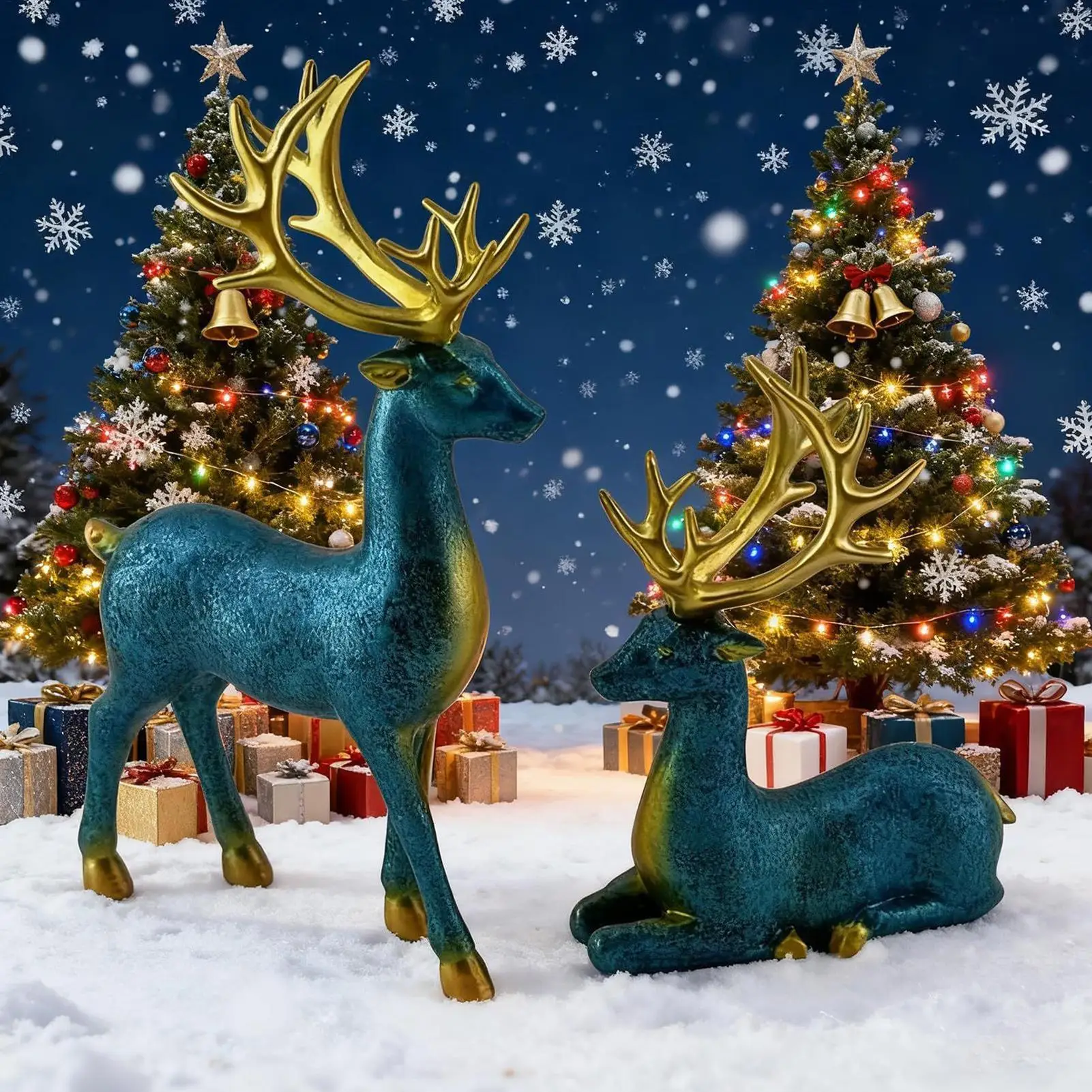 Reindeer Christmas Decor 2 Pieces Modern Realistic Christmas Deer Decor Table Centerpieces for Shelf Table Mantel Living Room