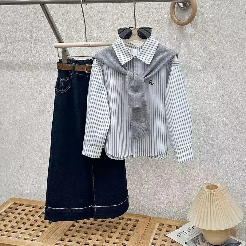 

Baby Girls' Spring Clothing Suit New Suit Autumn Jeans Fashion Shirt and Long All-match Pants Kids Two Piece Set