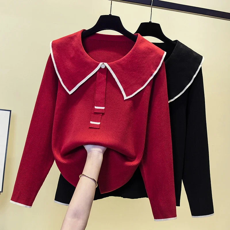 

Korean Chic Stylish Loose Sweater Tops Women Color-blocked Long Sleeve O-neck Pullovers 2024 Autumn Thicken Fashion Ladies Jumpe