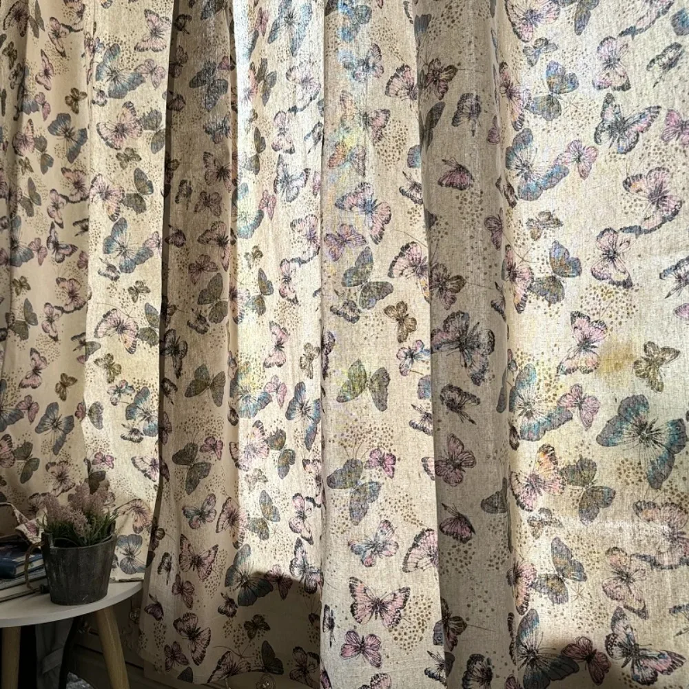 American Countryside Finished Butterfly Retro Curtains for Living Room Simple Small Blackout Bedroom Partition  Thermal Custom