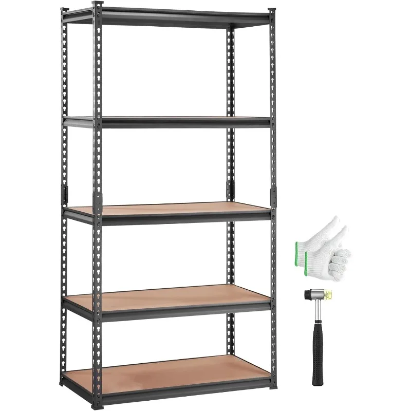 Storage Shelving Unit, 5-Tier Adjustable, 2000 lbs Capacity, Heavy Duty Garage Shelves Metal Organizer Utility Rack, Black,