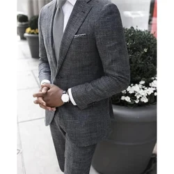 2025 Dark Gray Linen Men's Suit Bridegroom Tuxedo Tailor-Made Wedding Custom Single Breasted Male Blazer 2 pcs(Jacket+pants)