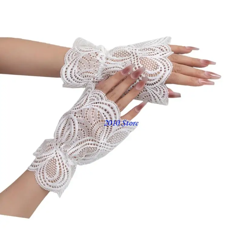 F3MF Mangas encaje huecas Guantes puños desmontables Cubierta a mano Accesorio decorativo brazo transpirable