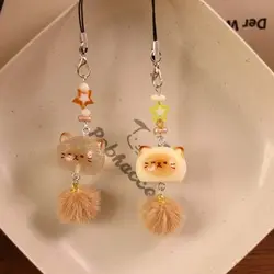 Plush Cat Kitten Cute Cartoon Phone Charm Chain Strap Keychain Students Bag Pendant Wrist Lanyard Keycord Telefoon Koord