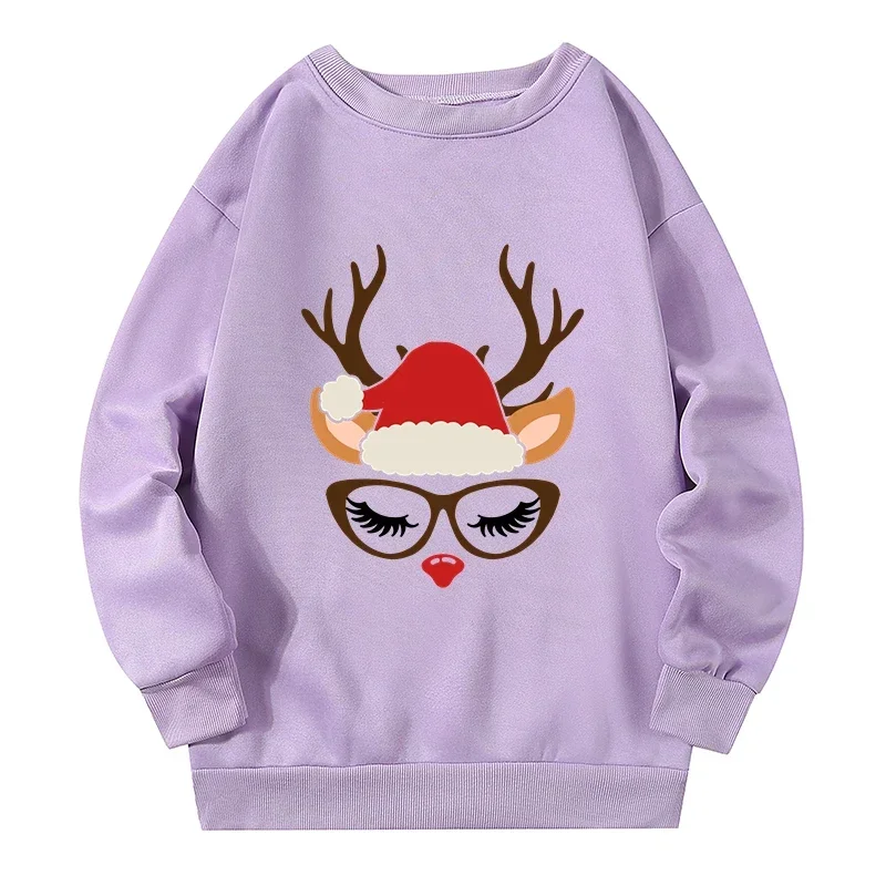 Christmas Cute Reindeer Plus Size Graphic Sweatshirts Autumn Winter New Lady Sweatshirt American Street Fashion Pullover Women