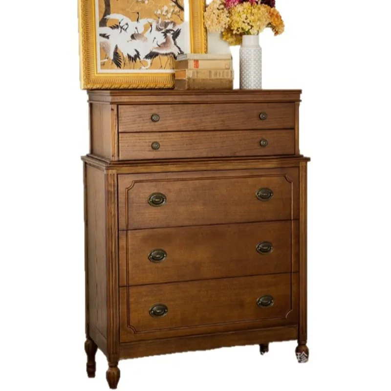 

American Country Solid Wood Chest Size Apartment Bedroom Locker French Retro Living Room Five Pumping Storage Side Cabinet