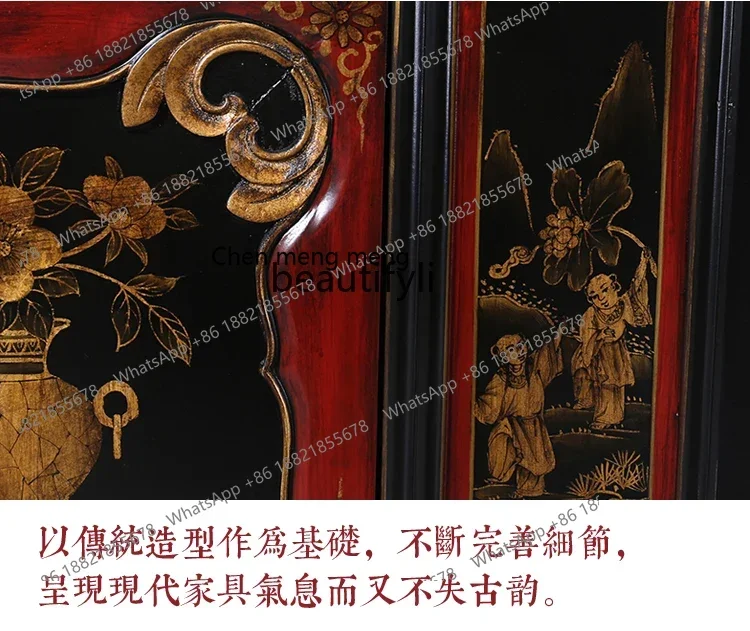 ss8350 Retro locker Chinese dining edge solid wood shoe cabinet partition decorative edge cabinet old