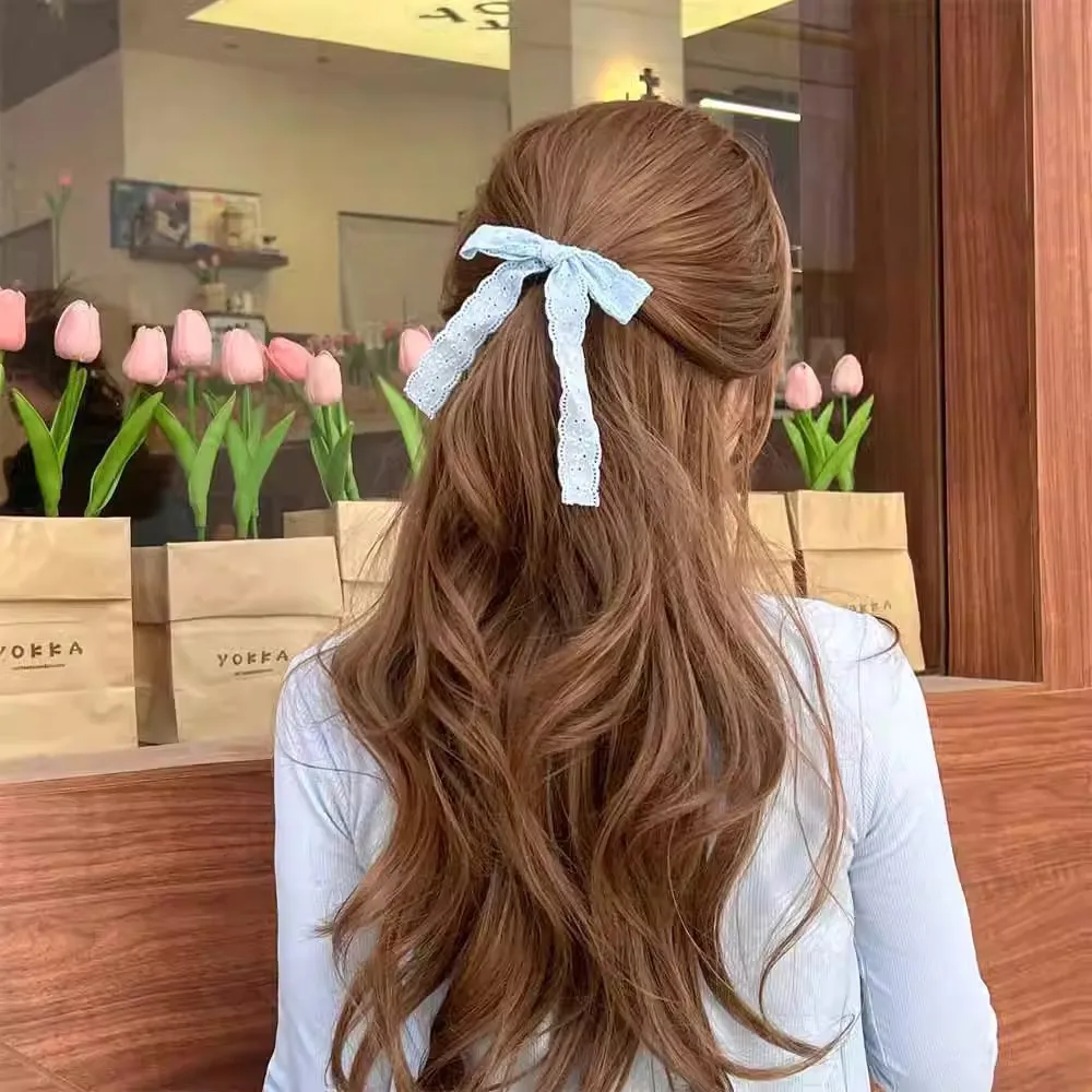 2 stücke Bogen Streamer Haarnadel Spitze Reise Clip Kopfbedeckung Temperament Süße Mädchen Haar Zubehör – Detail 4
