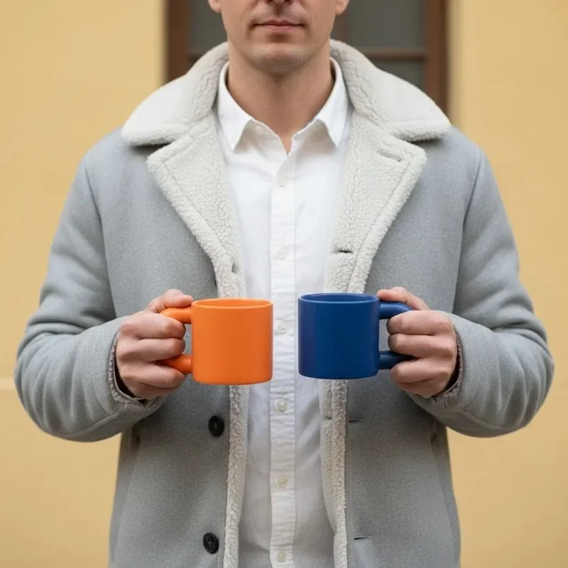 330ml Chubby Cup Smooth Handle Ceramic Coffee Mug Gradient Milk Cup Couple Breakfast Cup Office Drinking Utensil Perfect Gifts