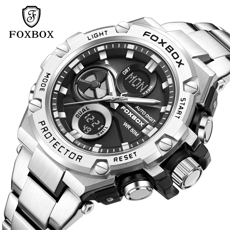 LIGE Business Mens Watch Digital Calendar Stainless Steel Men Watches Top Brand Luxury Waterproof Luminous Quartz Man Watch+Box