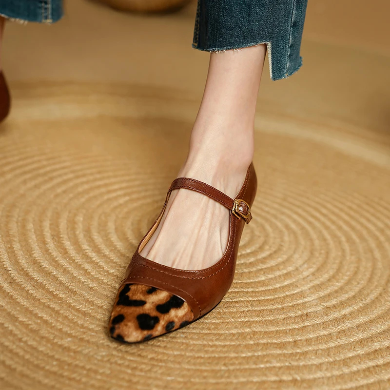 Women Pumps French Style Sheepskin Simple Shoes Retro Mary Jane Woman Handmade Shoes Lady Spring Autum Patchwork Vintage Pumps